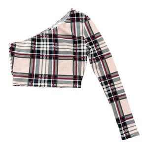 SHEIN | One Shoulder Plaid Crop Top